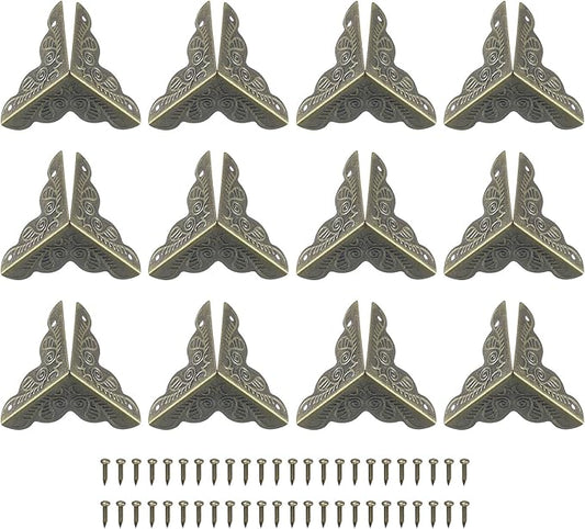 uxcell 24 Pcs Metal Box Corner Protectors 1"x1" Corner Protectors Decorative with Mounting Screws for Storage Box Cabinets Wooden Chest, Bronze