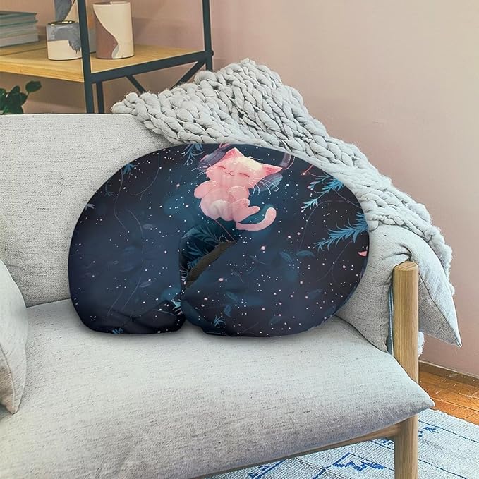 Music Cat Nursing Pillow Cover Cozy Nursing Slipcover for Feeding Pillow Hidden Zipper Design Breastfeeding Pillow Slipcover U-Shaped Soft and Skin-Friendly