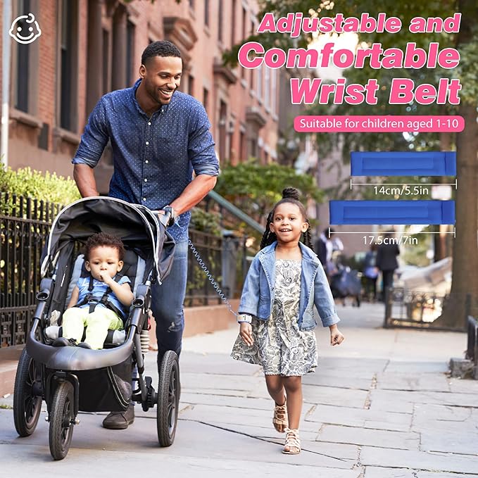 Toddler Leash 2Pack, Toddler Kids Harness Anti Lost Wrist Link with Magnetic Lock, Reflective Safety Walking Harness Wristband Leashes for 2,3,4 Years Old Boys Girls, Blue+Pink