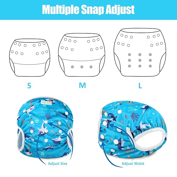 wegreeco Baby & Toddler Snap One Size Adjustable Reusable Baby Swim Diaper (Aquatic Plants, Large, 3 Pack)