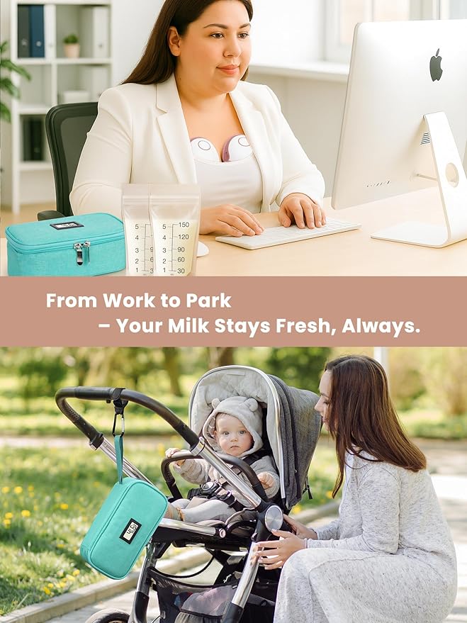 Breast Milk Cooler Travel Bag, Real-Time Temperature Display, Holds 4-6 Breastmilk Storage Bag with 2 Breast Milk Ice Pack, Cooling & Waterproof Portable Cooler for Moms on the Go (Light Green)