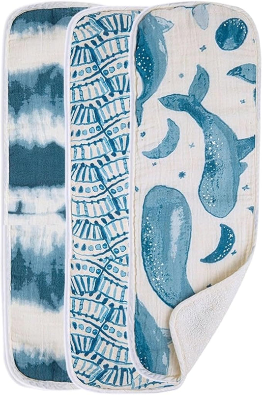 Crane Baby Muslin Baby Burp Cloths, Lightweight Absorbent Burp Cloth, Ocean Theme, Set of 3, 7" x 20", Newborn Baby Essentials, Burp Cloths Baby Boy, Burp Cloths Baby Girl, Baby Newborn Essentials