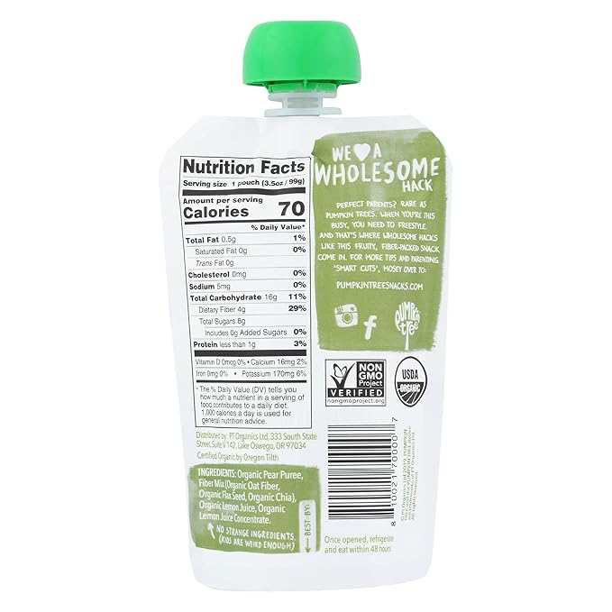 PUMPKIN TREE Organic Pear Puree With Oat Fiber And Seeds, 3.5 OZ