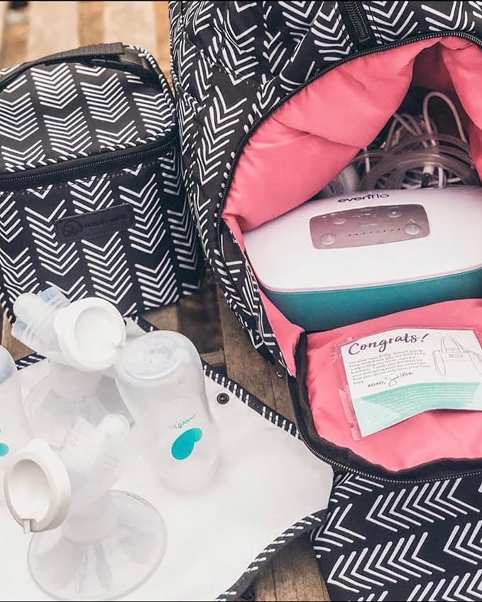 Sarah Wells Kelly Breast Pump Backpack & Tote - Insulated Pocket, Laptop Sleeve & Easy-Clean Design, Fits All Pumps, Diaper Bag for Moms - Black and White