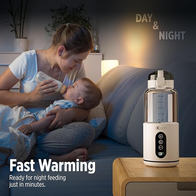 IXTECH Portable Water Warmer for Travel, Instant Breastmilk, Baby Formula, Water, Portable Bottle Warmer, 10., Ounces with Adjustable Temperature Control, Rechargeable and Wireless.
