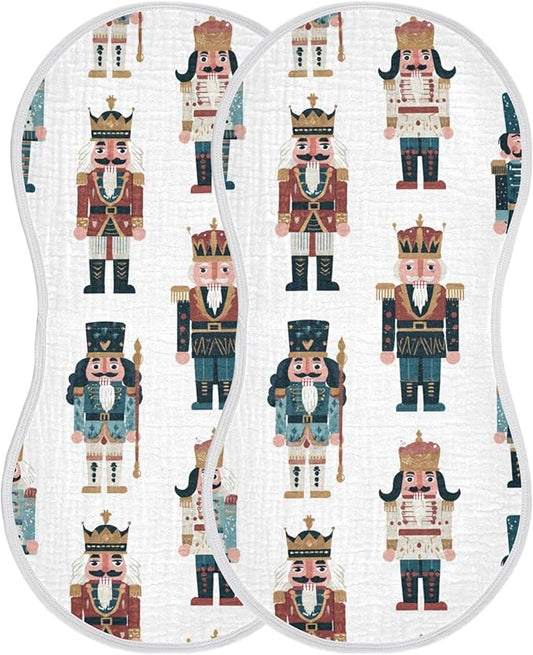 Christmas Nutcrackers White Burp Cloths Baby Boys Girls Absorbent Soft Cotton Burping Cloths Rags, 2 Pack