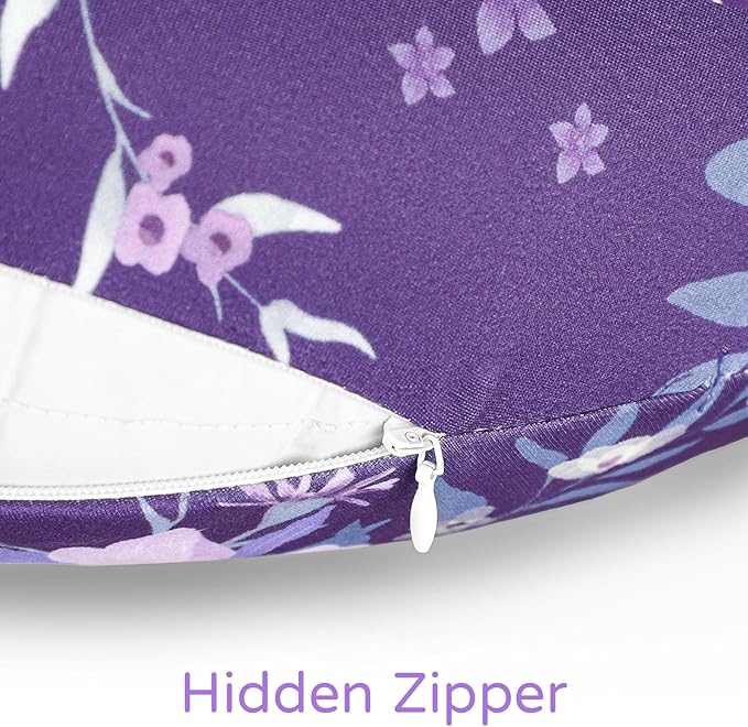 Nursing Pillow Cover, Breastfeeding Pillow Cover for Baby Girls Boys, Soft Stretchy Nursing Pillowcase for Infant Newborn, Removable Slipcover for Nursing Pillows, Purple Floral(Only Cover)