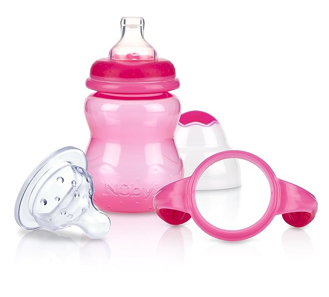 Nuby Non-Drip 3-Stage Wide Neck Bottle to Cup, 8 Ounce, Pack of 1 Cup, Colors May Vary