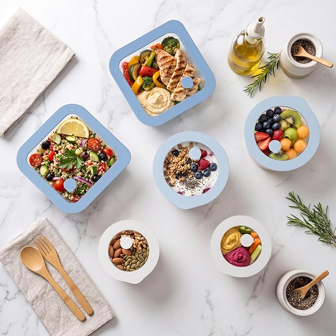 Urban Green glass storage containers with lids (White&Navy Blue-6p)