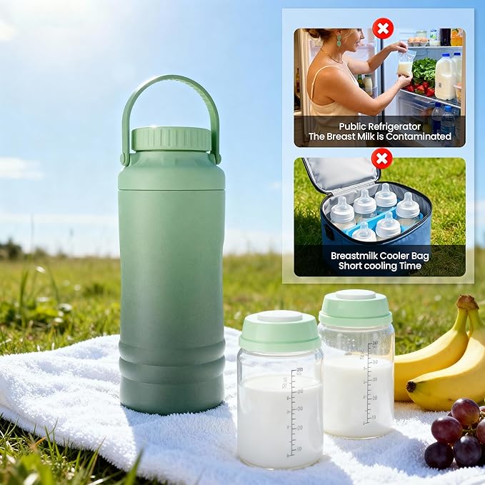22oz Breast Milk Cooler Bottle – Portable Milk Cooler for Breastmilk, 360° Total Cooling for 24 Hours; Breastmilk Chiller with 2pcs Baby Bottles | Breastfeeding Essentials, BPA Free