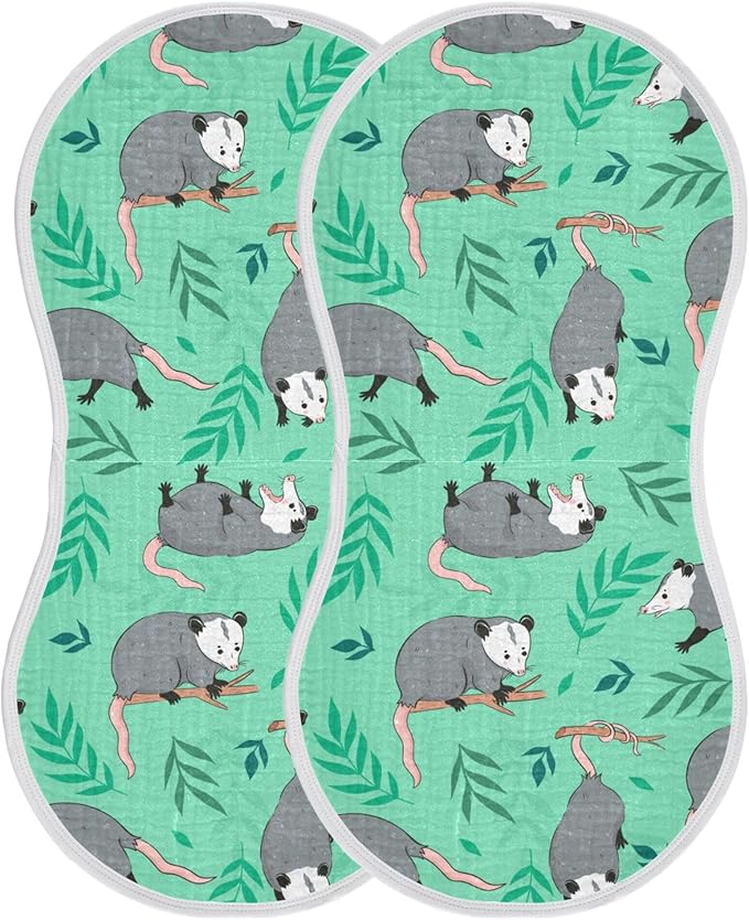 Opossum Possum Green Burp Cloths Baby Boys Girls Absorbent Soft Cotton Burping Cloths Rags 4 Pack