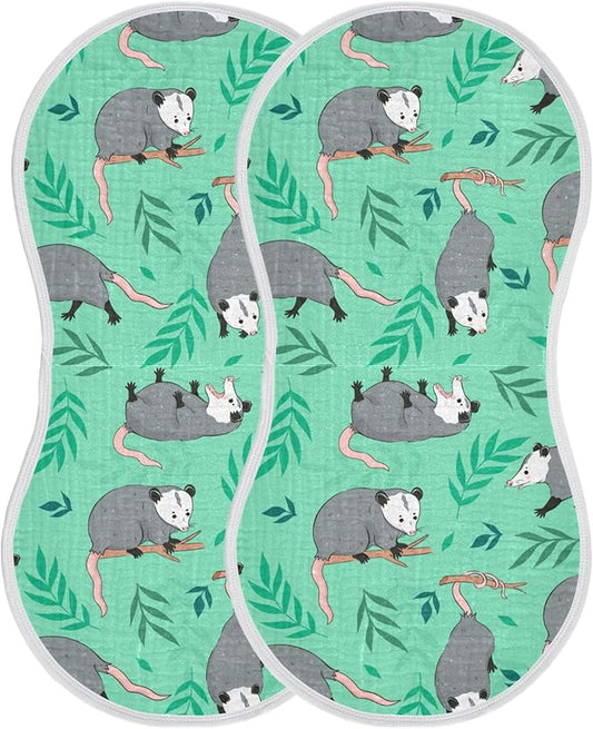 Opossum Possum Green Burp Cloths Baby Boys Girls Absorbent Soft Cotton Burping Cloths Rags 2 Pack
