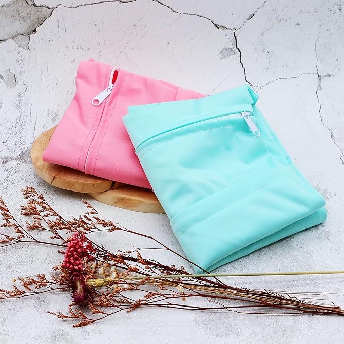 2pcs Cloth Diaper Wet Dry Bags Waterproof Reusable with Two Zippered Pockets Travel Beach Pool Daycare Soiled Baby Items Yoga Gym Bag for Swimsuits or Wet Clothes (3036-2-pinkmint)