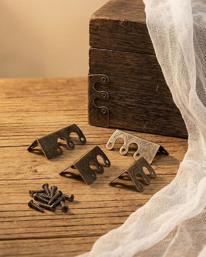 14 Pcs Solid Brass Corner Protectors for Baseboard and Furniture, Vintage Style Decorative Edge Guards with Screws for Skirting Board, Table, Bookshelves & Wall Protection (Bronze)