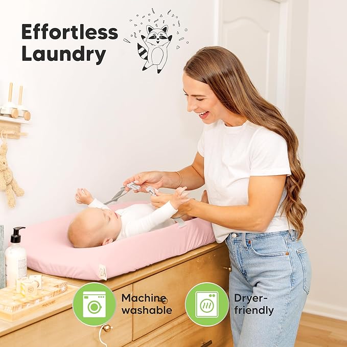 2-Pack Organic Changing Pad Covers for Girl, Boy, Neutral - 100% Cotton Changing Table Pad Cover, Soft Baby Nursery Diaper Changing Pad Sheets,Contour Changing Pads Liners,Change Pad Cover (Mist Rose)