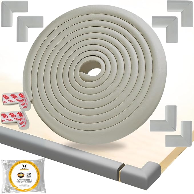 Table Edge Protector for Baby Proofing (18ft Edge & 8 Corners) Baby Proof Corners and Edges Guard, Soft NBR Rubber Foam 3M Adhesive, Furniture Corner & Edge Safety Bumpers for Table & Fireplace-Gray