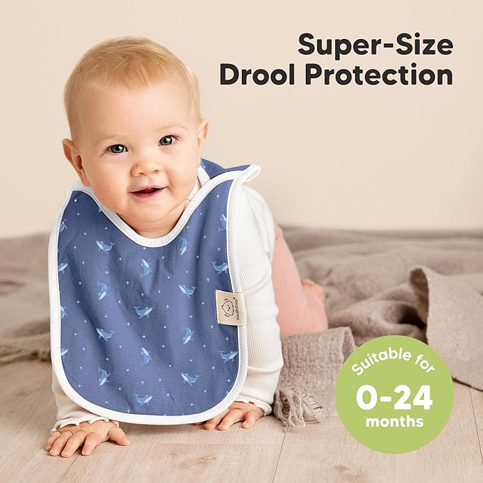 KeaBabies 8-Pack Bibs for Baby Girl, Boy - Pullover Large Baby Bibs for Drooling and Teething Infant, Newborn,Soft & Absorbent Organic Cotton,Long Torso Coverage Keep Toddler Clean & Dry(Marine Muse)