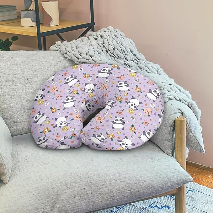 Cute Panda Flower Print Nursing Pillow Cover for Baby Girls Boys U Shaped Nursing Pillow Case Soft Nursing Covers for Breastfeeding Pillows Fits On Standard Infant Nursing Pillows