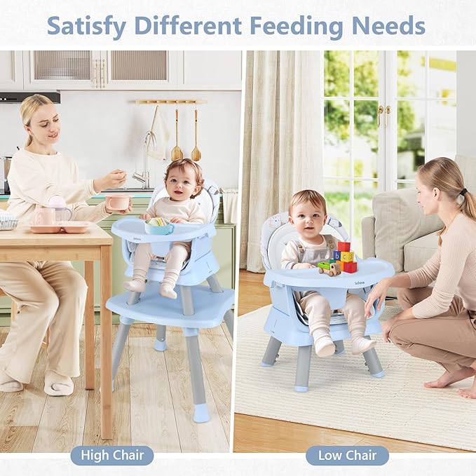 INFANS 8 in 1 Baby High Chair, Convertible Highchair for Babies and Toddlers, Infant Dining Booster Seat, Building Block Table, Kids Stool Table Chair Set with Removable Tray