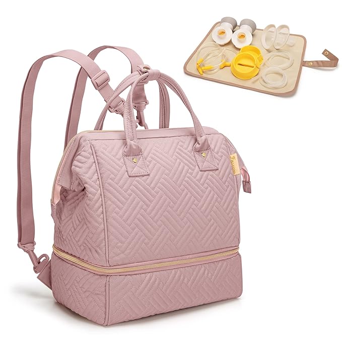 Fasrom Small Breast Pump Bag Backpack with Cooler Compatible with Momcozy and Medela Pumps, Pumping Tote with Waterproof Mat, Pink