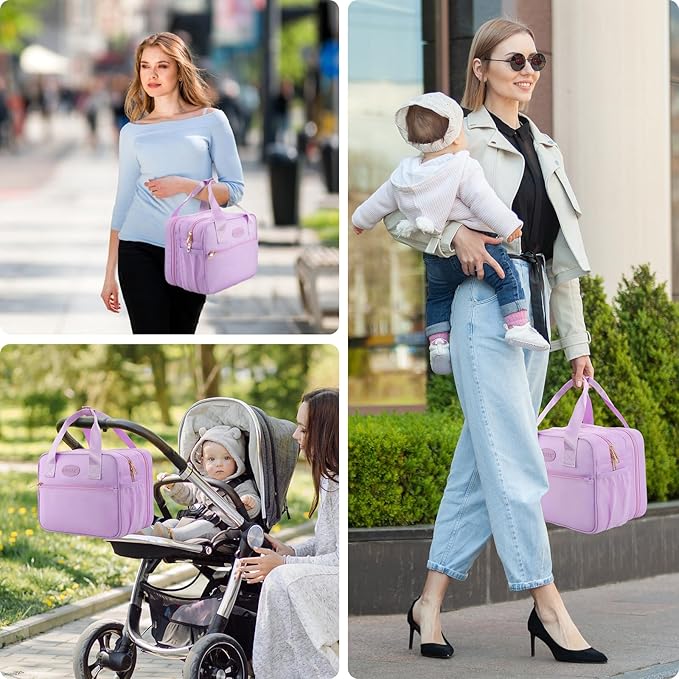 PIIOSER Breastmilk Cooler Travel Bag with Ice Pack, Compatible with Wearable Breast Pumps & Accessories - Portable Hands Free Breast Pump Carrying Case for Nursing & Working Moms, Purple