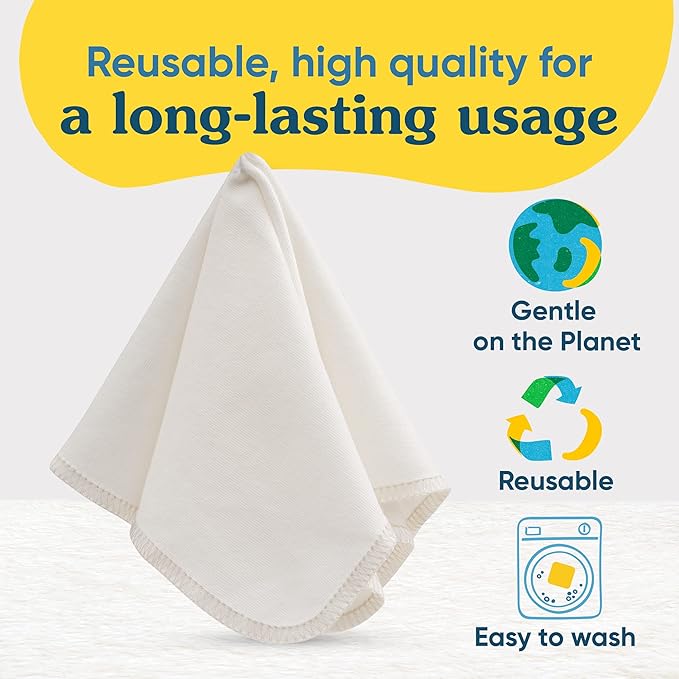 Charlie Banana Reusable 100% Cotton Baby Wipes, Super Soft and Washable, 10 Pack Reusable Cloth Wipes