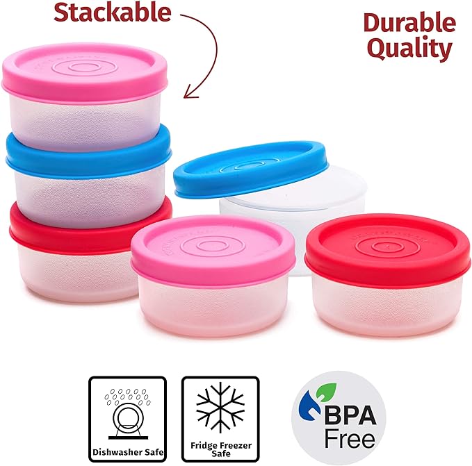 SIGNORA WARE Condiment Containers with Lids- 6 pk. 1.3 oz.Salad Dressing to go Small Food Storage Containers- Sauce Cups Leak proof Reusable Plastic BPA free for Lunch Box Picnic Travel