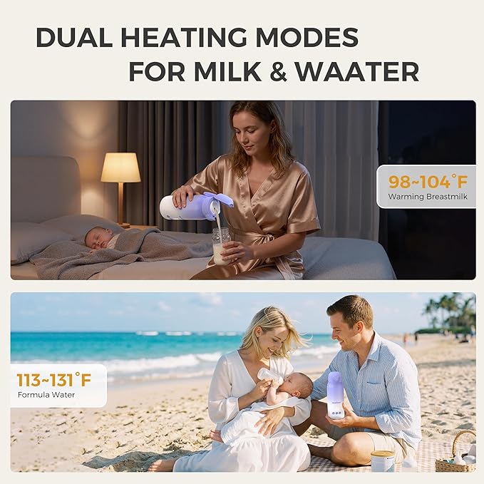 Portable Bottle Warmer for Travel, Dual Heating Modes, Instant Breastmilk, Formula, Water, Milk Warmer Bottle with 12 Ounces for Vehicle,car,Airplane Journey (Violet)