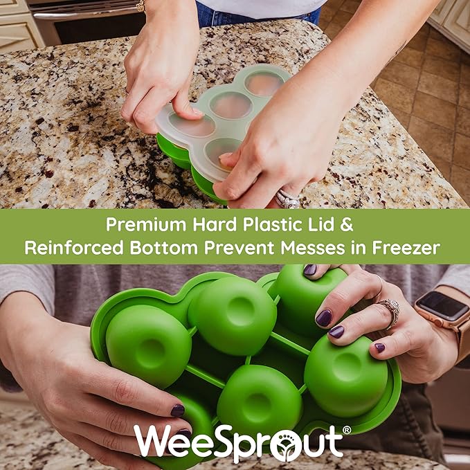 WeeSprout Silicone Baby Food Freezer Trays 3-Pack Bundle - 2 Ten 1.5oz & 1 Six 3oz Portions - Clip-on Lids - Homemade Purée & Breast Milk Storage