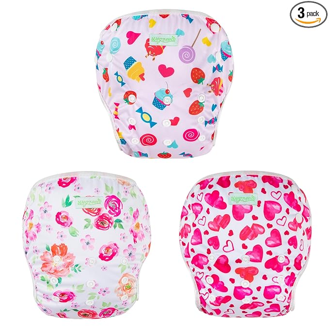 wegreeco Baby & Toddler Snap One Size Adjustable Reusable Baby Swim Diaper (Love, Large, 3 Pack)