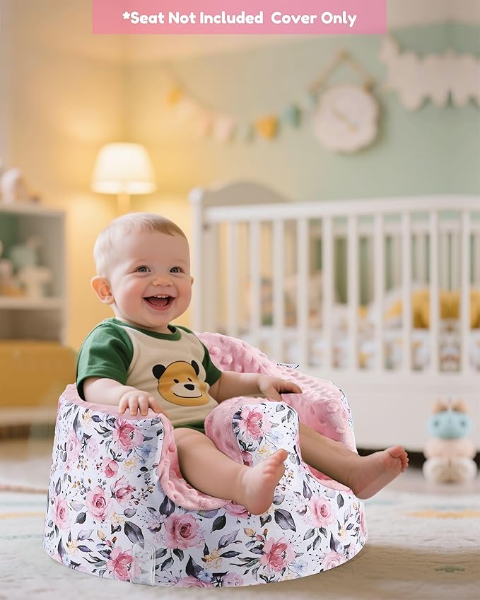 BOMOLOUR Seat Cover Compatible with Bumbo and Nuby Seat, Removable Breathable Baby Floor Seat Cover for Boys and Girls, Seat Not Included (Pink Flower)