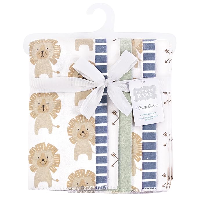 Hudson Baby Unisex Baby Cotton Flannel Burp Cloths 7-Pack, Modern Lion, One Size
