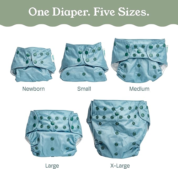 Kinder Cloth Diapers Reusable Baby Diapers Pocket Style Athletic Wicking Jersey, Bamboo Viscose Inserts, Wet Bag, Newborn to Potty Training 7-60lbs, One Size (Tranquil Garden, 10 Pack, with Inserts)