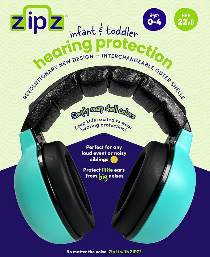 ZIPZ Baby & Toddler Earmuffs - ANSI-Certified Noise Protection, Audiologist-Recommended, Interchangeable Shells (0-4 Yrs)