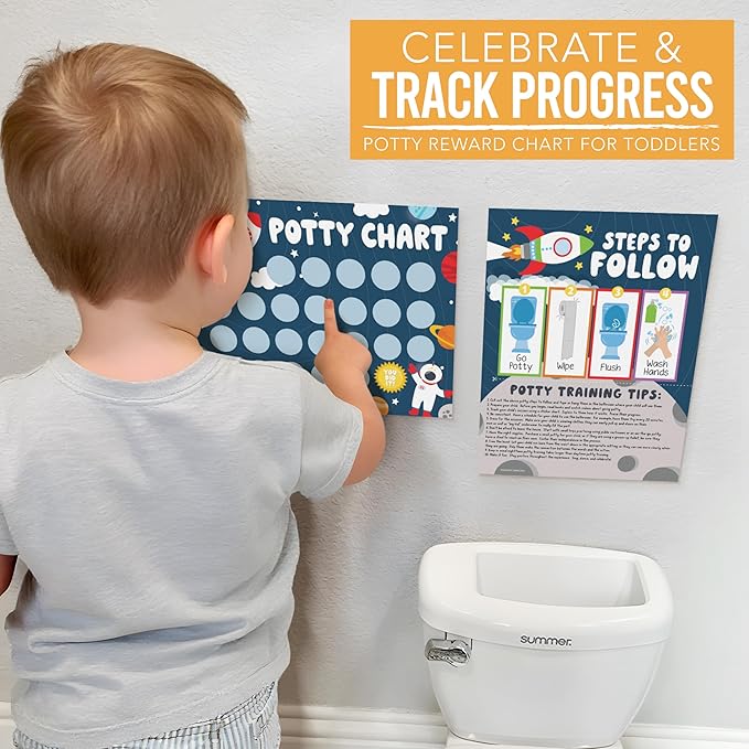 Hadley Designs Potty Training Chart for Toddlers Boys -10 Sticker Potty Chart for Toddlers Boys, 8.5x11" Potty Training Sticker Charts for Toilet Success, Space Toddler Reward Chart for Kids