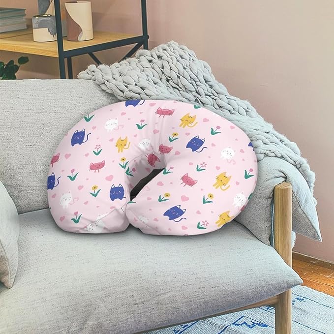 Nursing Pillow Cover with Hidden Zipper Cat and Flowers Soft for Moms/Baby Nursing Pillow Cover Stretchy Removable Cover for Breastfeeding Pillow