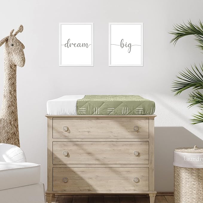 Sweet Jojo Designs Sage Green Boho Mudcloth Boy or Girl Baby Nursery Changing Pad Cover - White Bohemian Woodland Tribal Southwest Mud Cloth Hatch Gender Neutral Triple Line