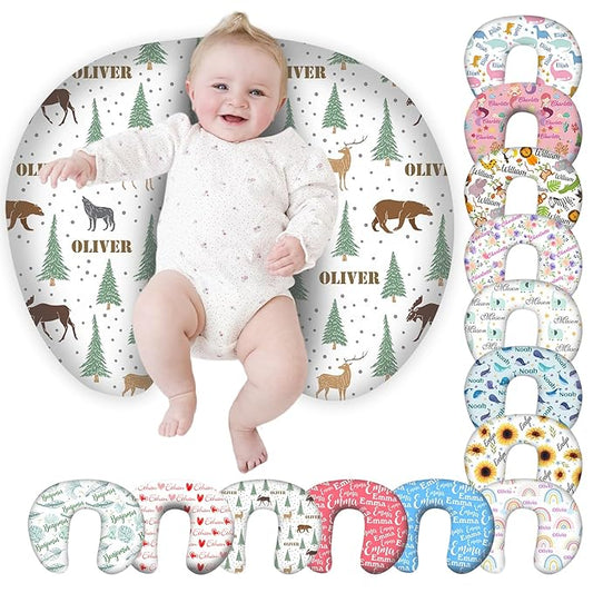 Personalized Baby Nursing Pillow Cover Custom with Name, Woodland Animal Theme Customized Boy & Girl Gifts