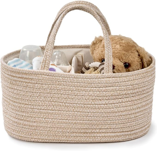 Diaper Caddy Organizer, Empty Gift Basket for Newborn Essentials, Baby Storage Basket, Stylish Gift Bag for Baby Shower, Boys and Girls – Small, Oatmeal