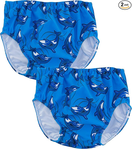 SunBusters Boy's Reusable Swim Diaper 2 Pack, Sky Orca, Small