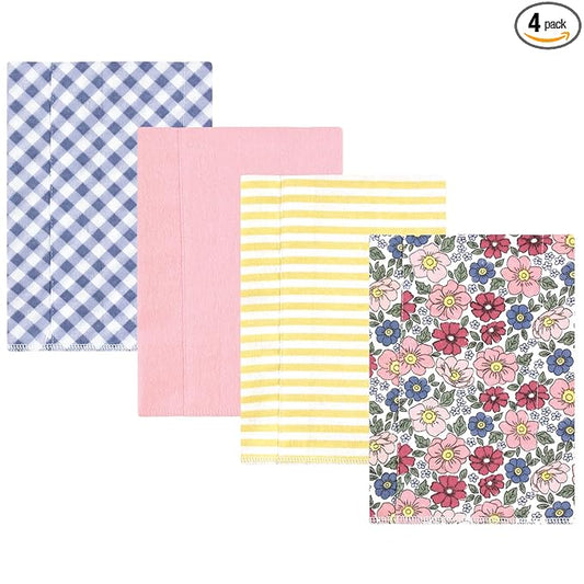 Hudson Baby Unisex Baby Cotton Flannel Burp Cloths, Pink Blue Pretty Floral 4 Pack, One Size