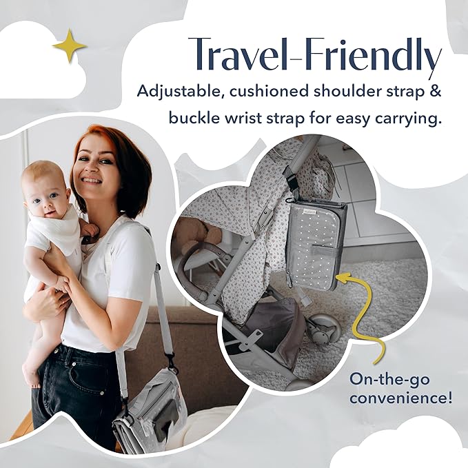 Portable Diaper Changing Mat, Fits Most Changing Tables, One-Hand Hook-and-Loop Fasteners, Front Touchscreen-Friendly Pocket, Grey