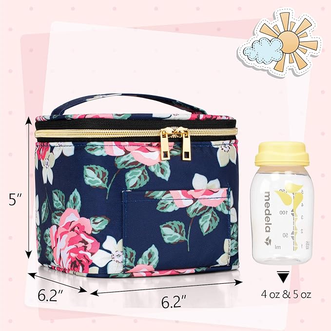 Teamoy Breastmilk Cooler - Bottle Bag for 4 Large 5 Oz Bottles, Perfect for Working Moms, Peony