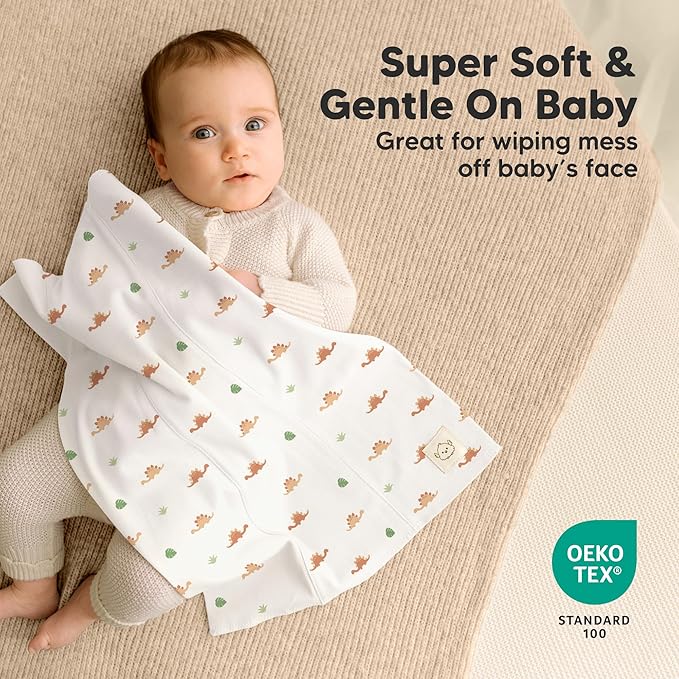Organic Burp Cloths Baby Boy, Girl - 6-Pack Large 100% Cotton Burping Cloths for Babies, Spit Up Rags, Super Absorbent, Ultra Soft Newborn Rag, Gender Neutral, Machine Washable, Durable (Roarsome)