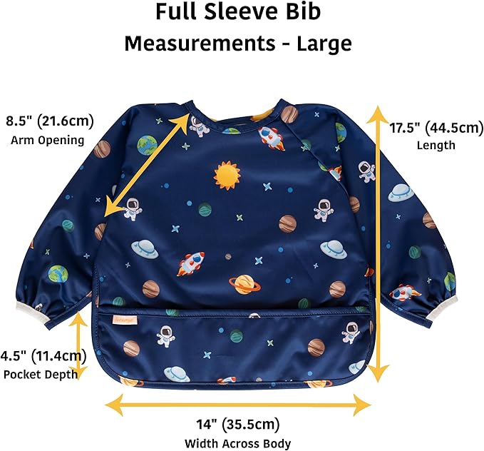 Waterproof Long Sleeve Bib – Machine Washable Baby Bibs for Eating – Baby Smock Bib for Toddler – BLW Supplies for Baby
