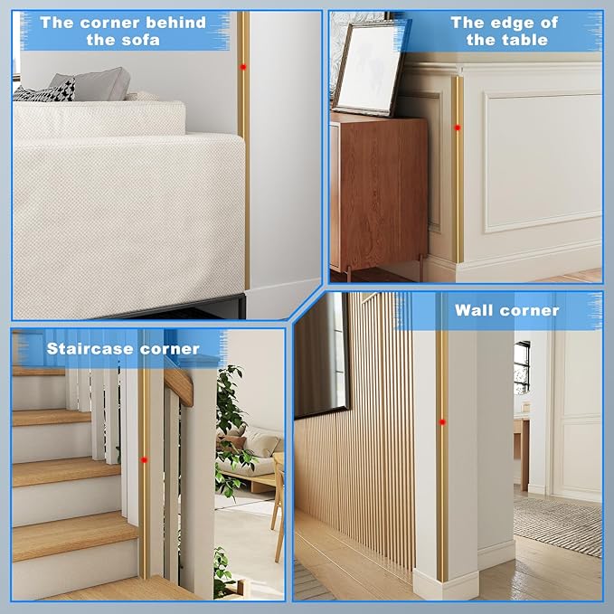 Golden Wall Corner Protector, 4Pcs, Length 35.4in, Width 0.4in - Self Adhesive Metal Corner Protector for Aluminum Trim molding, Cabinet Edge Guard, Easy to Install