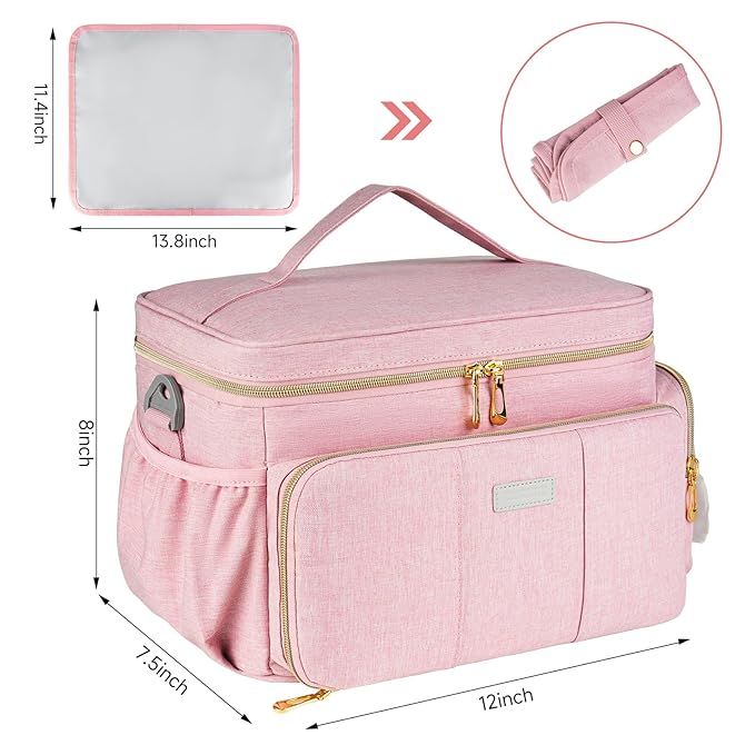 Breast Pump Bag Compatible with Spectra S1 and S2 with Insulated Compartment,Breast Pump Storage Bag with Water Resistant Mat for Pumping Essentials,Pink,Bag Only