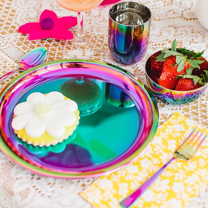 Ahimsa Stainless Steel Kids Utensils Set, Pediatrician Designed, Colorful Kids Silverware, Non Toxic, Dishwasher Safe, Rainbow Fork and Spoon