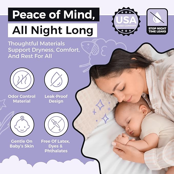 Diaper Booster Pads Overnight – Adhesive Diaper Inserts for Boys & Girls – Overnight Liners for Sizes 4–6 – Stops Leaks, Reduces Rash – Booster Pads Baby (2 Packs)