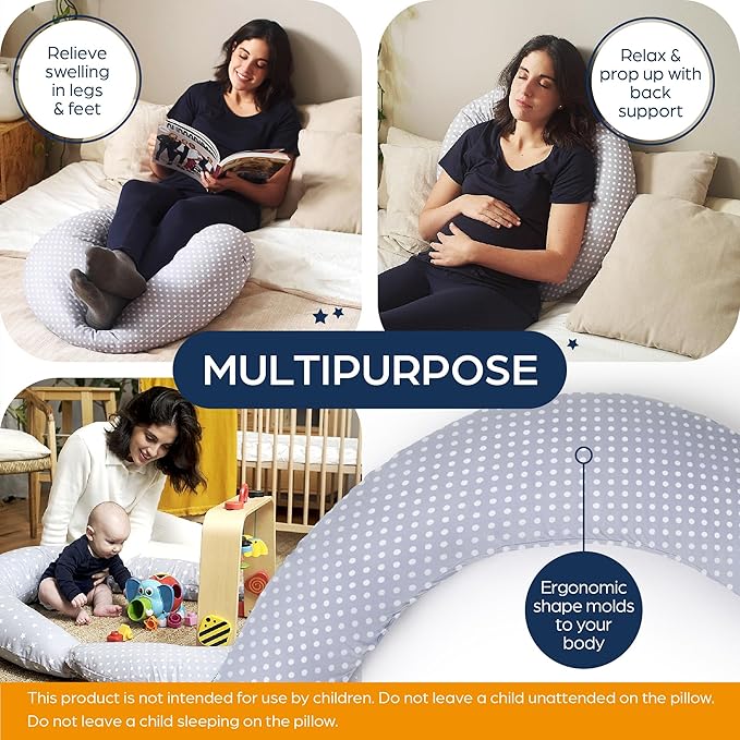 Niimo XXL Pregnancy Pillow & Baby Feeding Pillow - 2022 Double Platinum Winning Maternity Pillow, 100% Cotton Pregnancy Pillow Cover, Machine-Washable, Pregnancy Must Haves